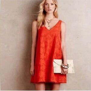Anthropologie Maeve Eyelet Collection Sleeveless Coral Orange Dress size XL